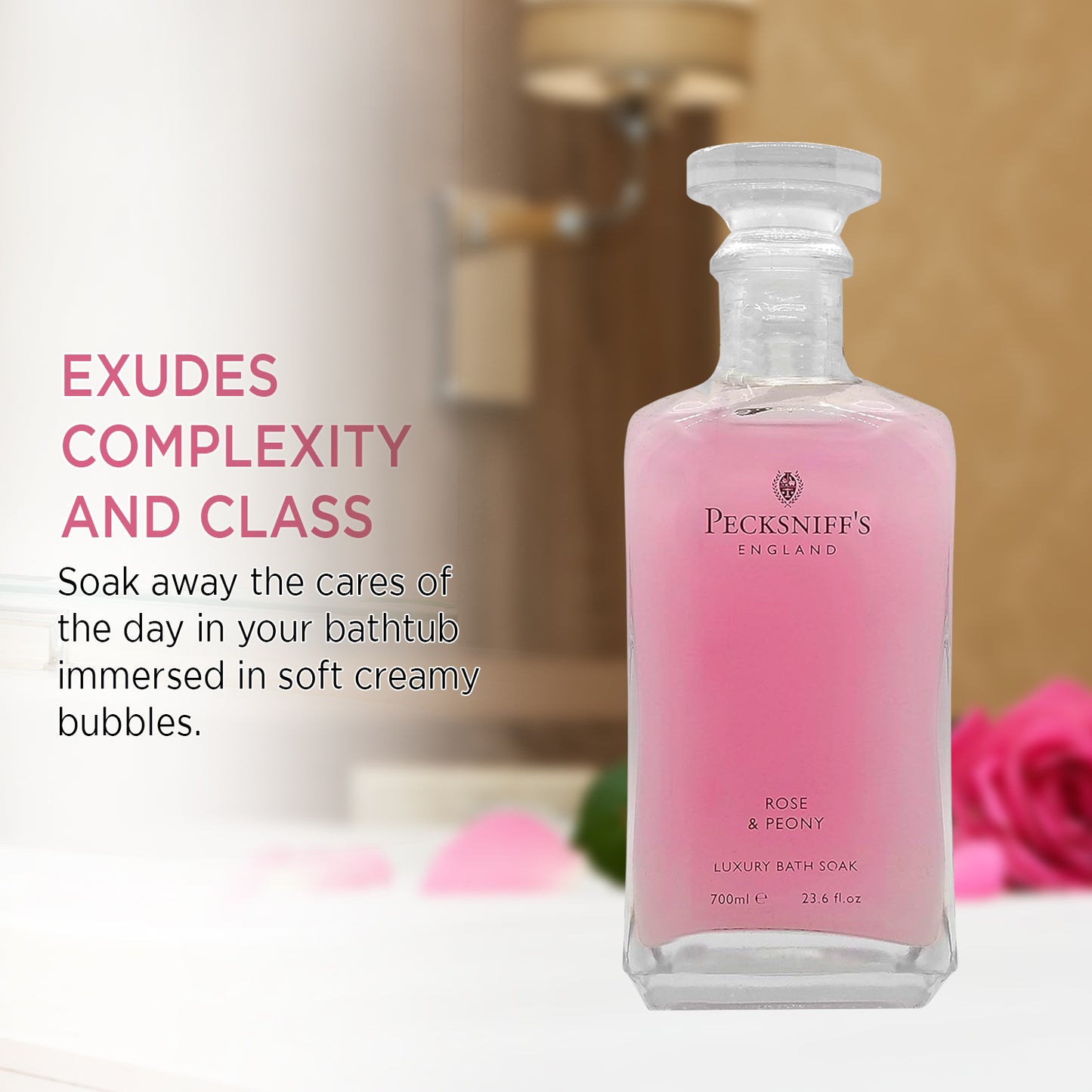 Pecksniffs Rose & Peony Luxury Bath Soak | 700ml /23.6 Fl Oz