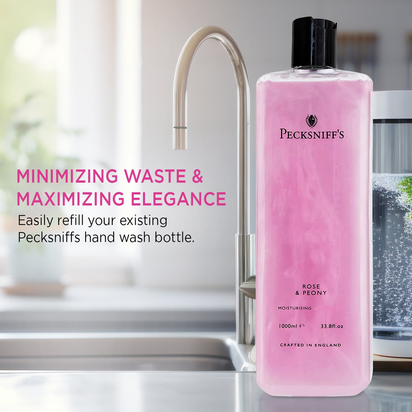 Pecksniffs Classic Rose & Peony Scented Moisturizing Hand Wash Refill | 1L/1000ml, 33.8 Fl oz