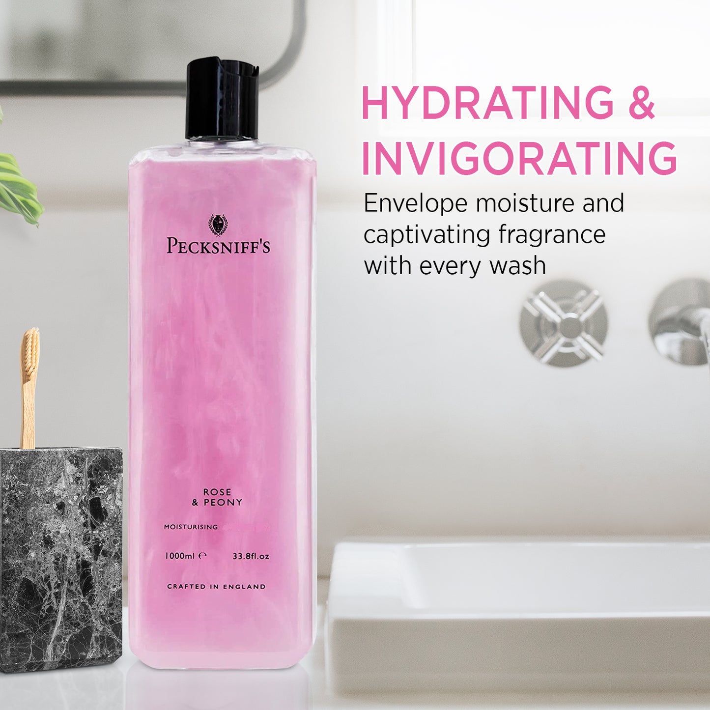Pecksniffs Classic Rose & Peony Scented Moisturizing Hand Wash Refill | 1L/1000ml, 33.8 Fl oz