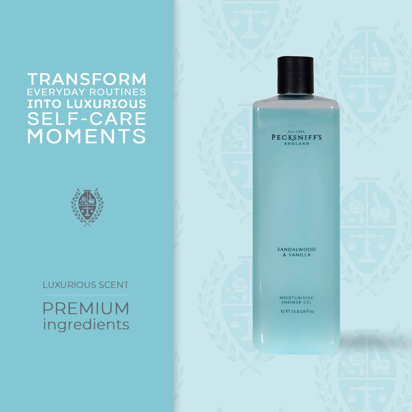 Pecksniffs Sandalwood & Vanilla Moisturizing Shower Gel | 1000 ml / 33.80 Fl Oz