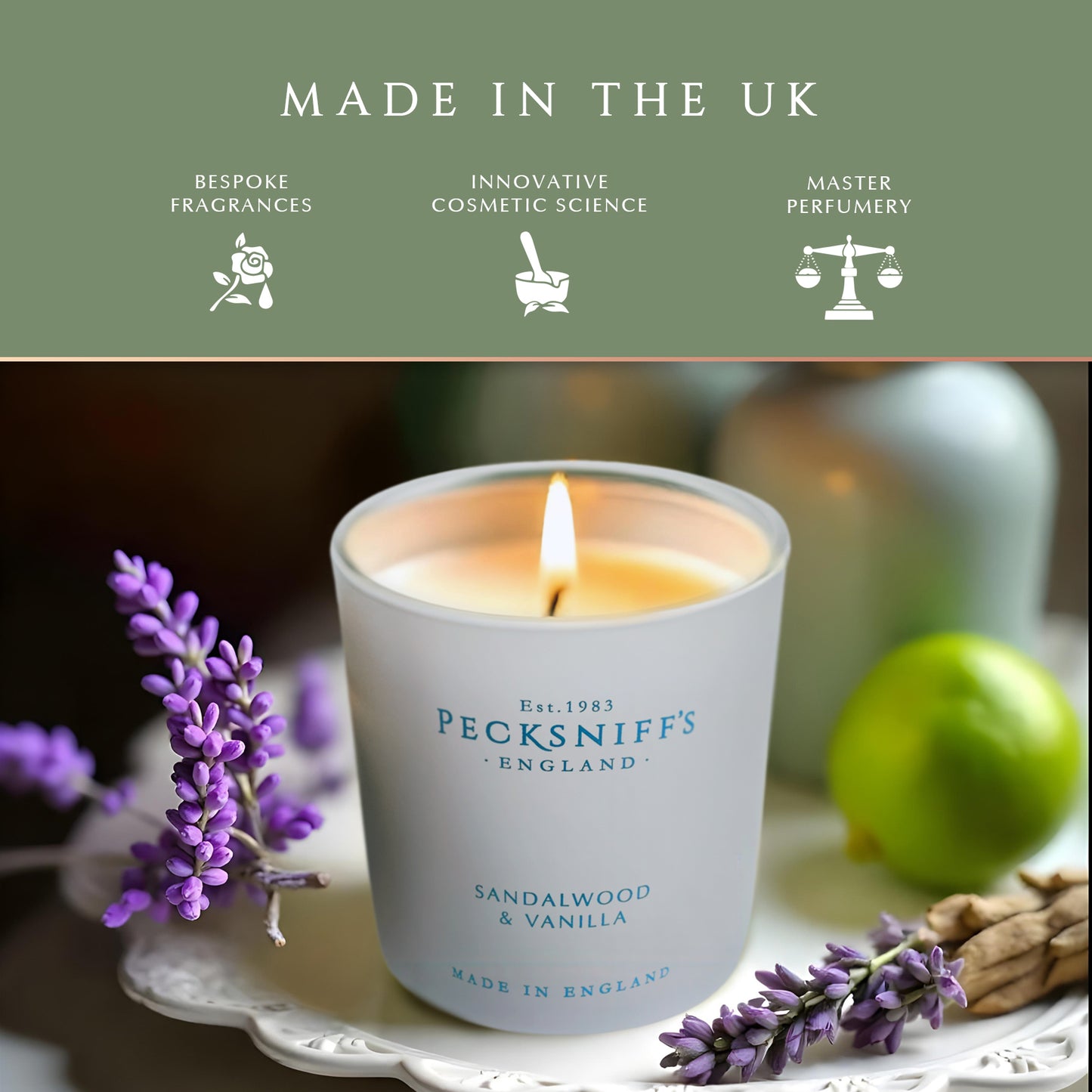 Pecksniff's Sandalwood & Vanilla Luxury Scented Candle | 1 Wick, 100 g/3.5 oz