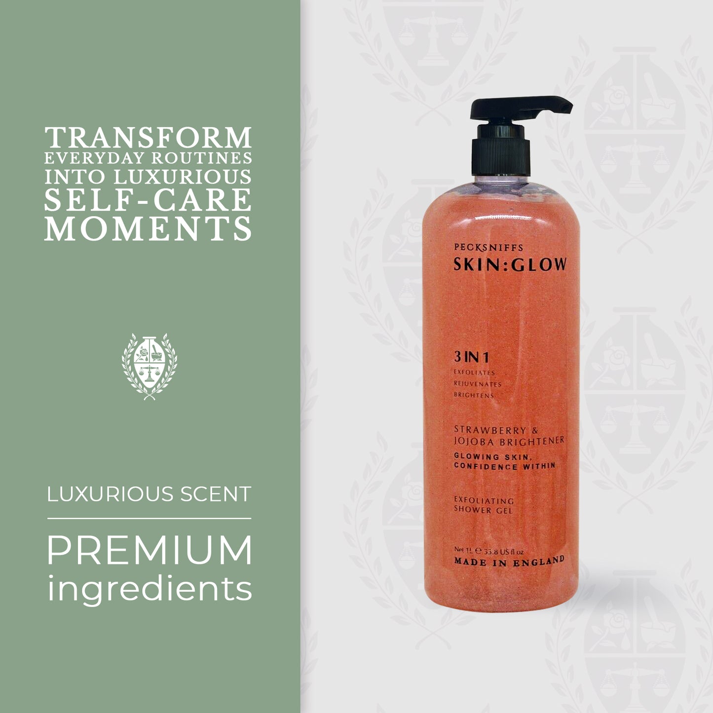 Pecksniffs Strawberry and Jojoba Brightener Exfoliating Shower Gel | 1000 ml / 33.80 Fl Oz