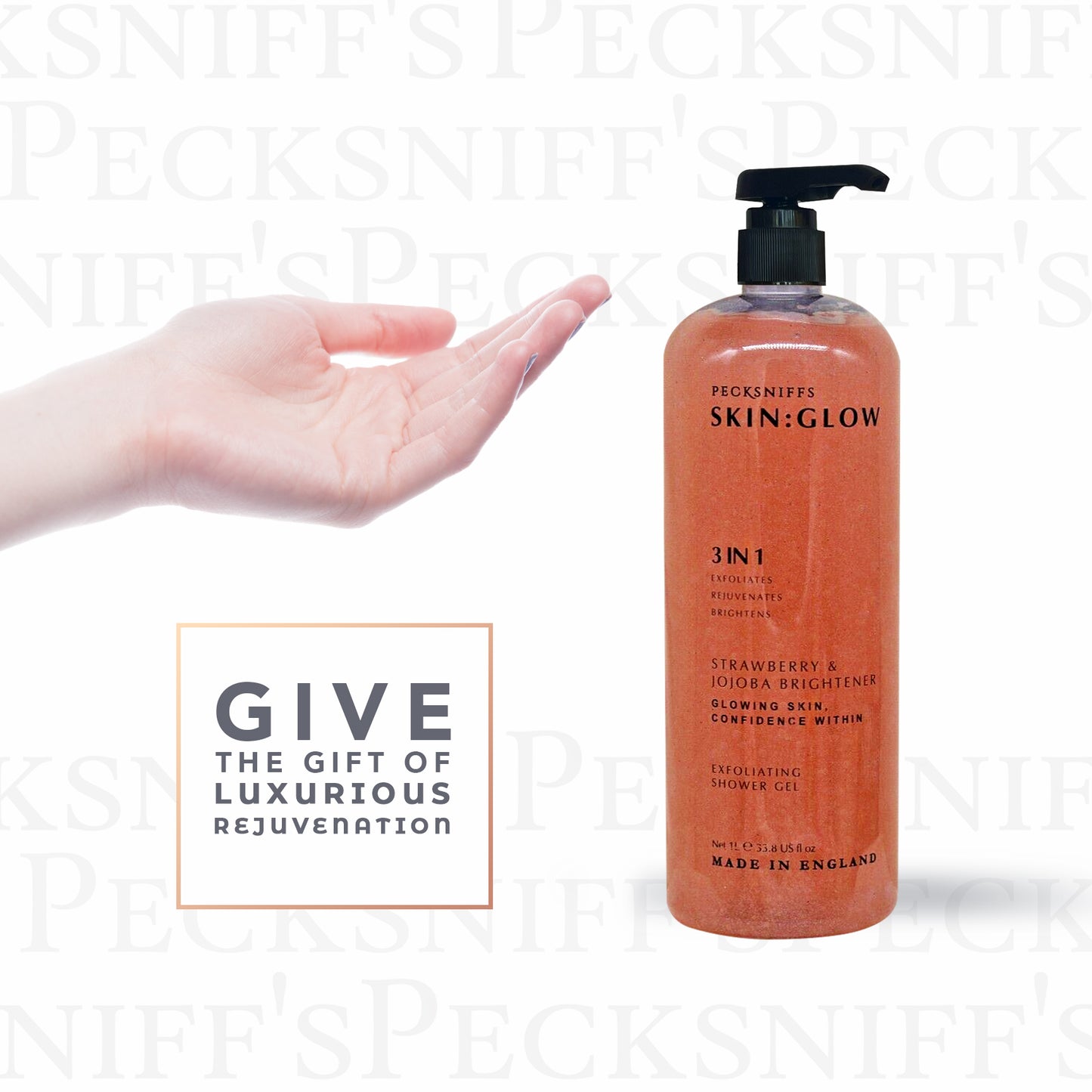 Pecksniffs Strawberry and Jojoba Brightener Exfoliating Shower Gel | 1000 ml / 33.80 Fl Oz