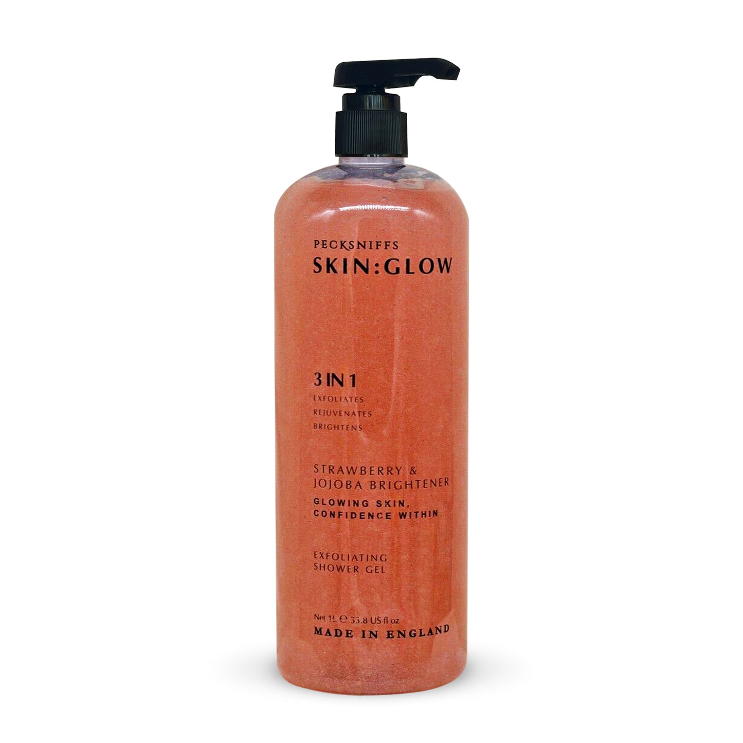 Pecksniffs Strawberry and Jojoba Brightener Exfoliating Shower Gel | 1000 ml / 33.80 Fl Oz
