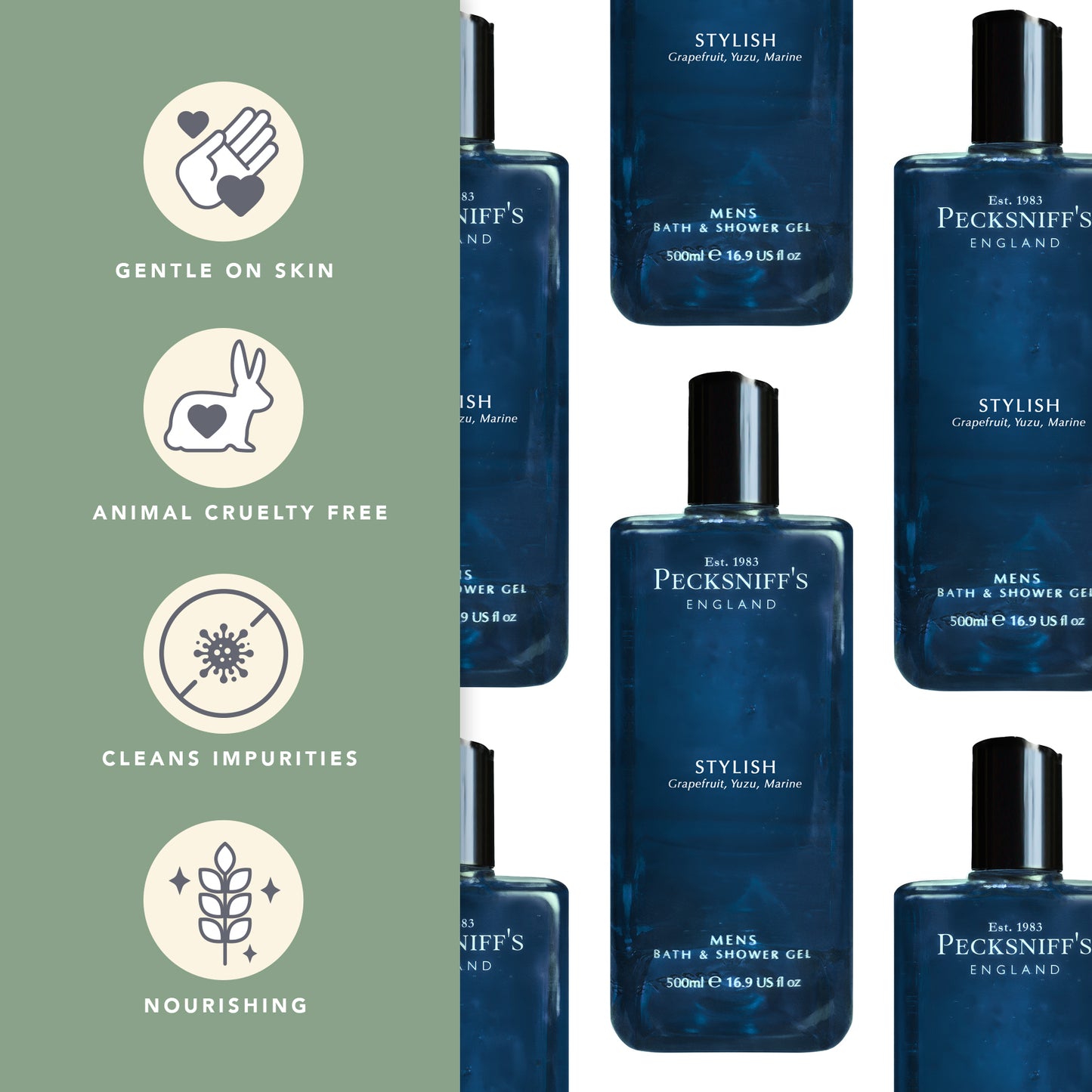 Pecksniffs Stylish Men's Bath and Shower Gel | 500ml /16.9 Fl Oz