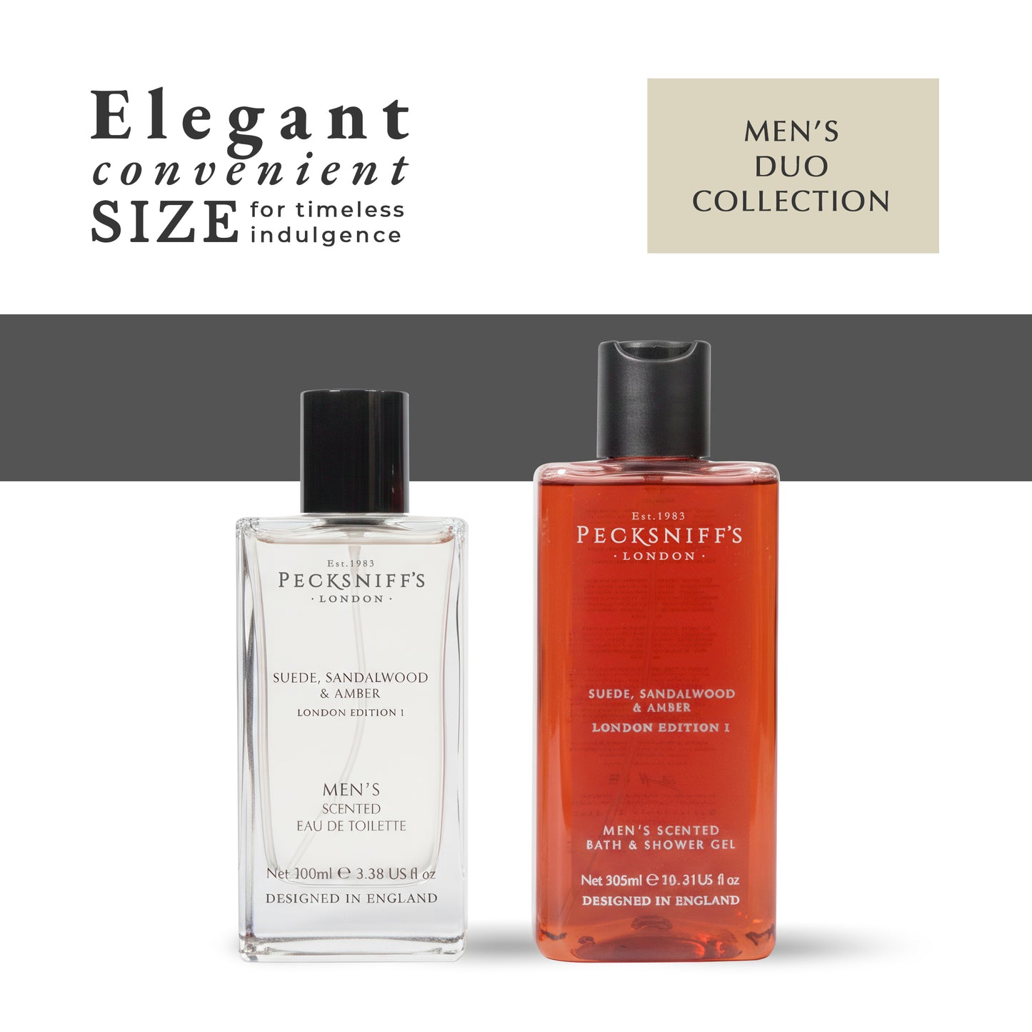 Pecksniff’s Men’s London Edition Fragrance Duo Gift Set – Suede, Sandalwood & Amber, Eau de Toilette 100ml & Bath & Shower Gel 300ml