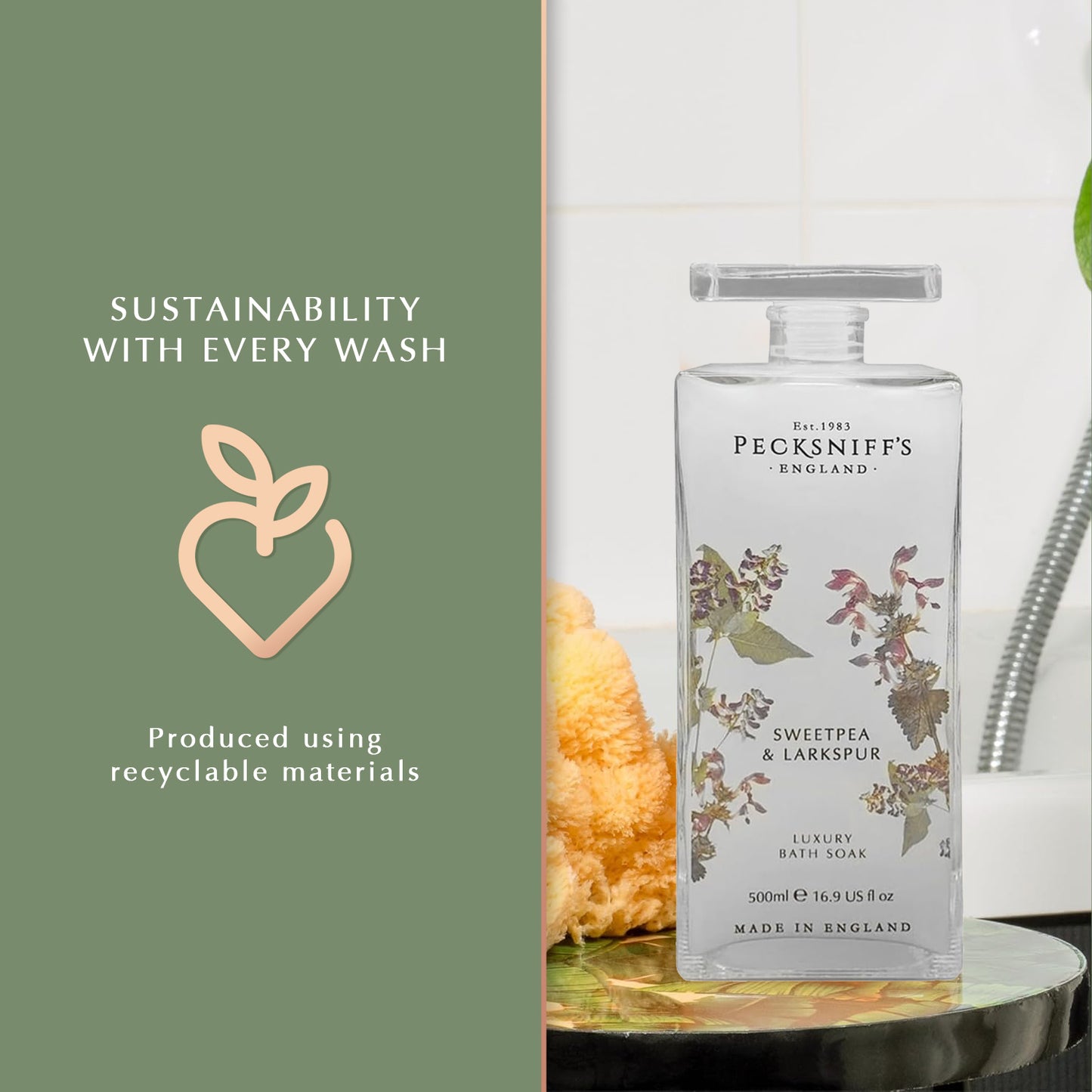 Pecksniffs Sweat Pea & Larkspur Bath Soak Decanter | 500ml/16.9 Fl Oz