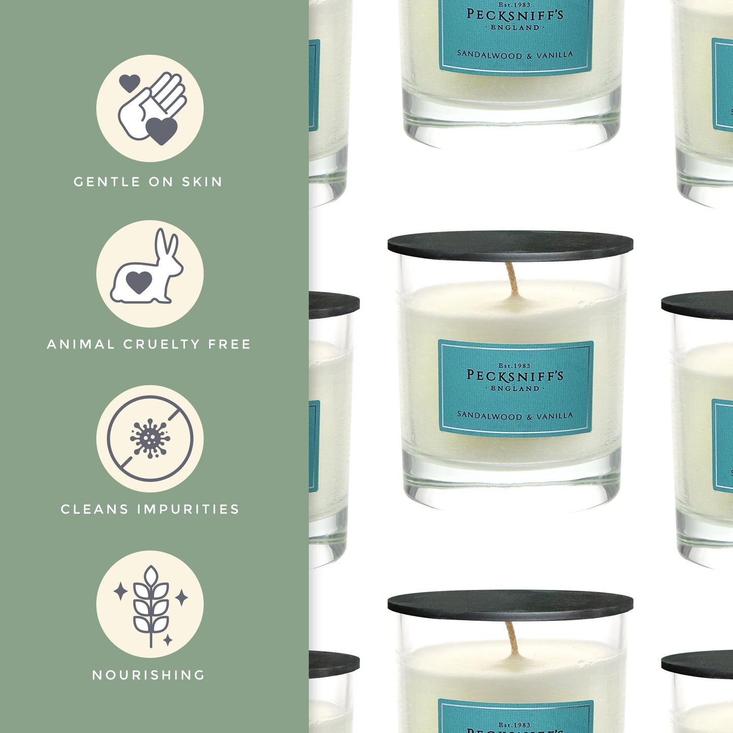 Pecksniff's Classic Sandalwood & Vanilla Scented Candle | 1 Wick, 184g/6.49oz