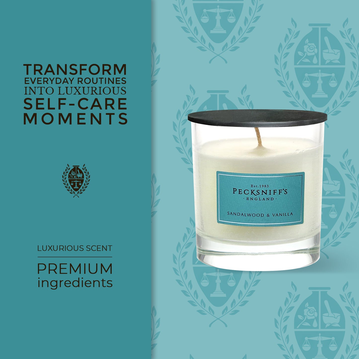 Pecksniff's Classic Sandalwood & Vanilla Scented Candle | 1 Wick, 184g/6.49oz
