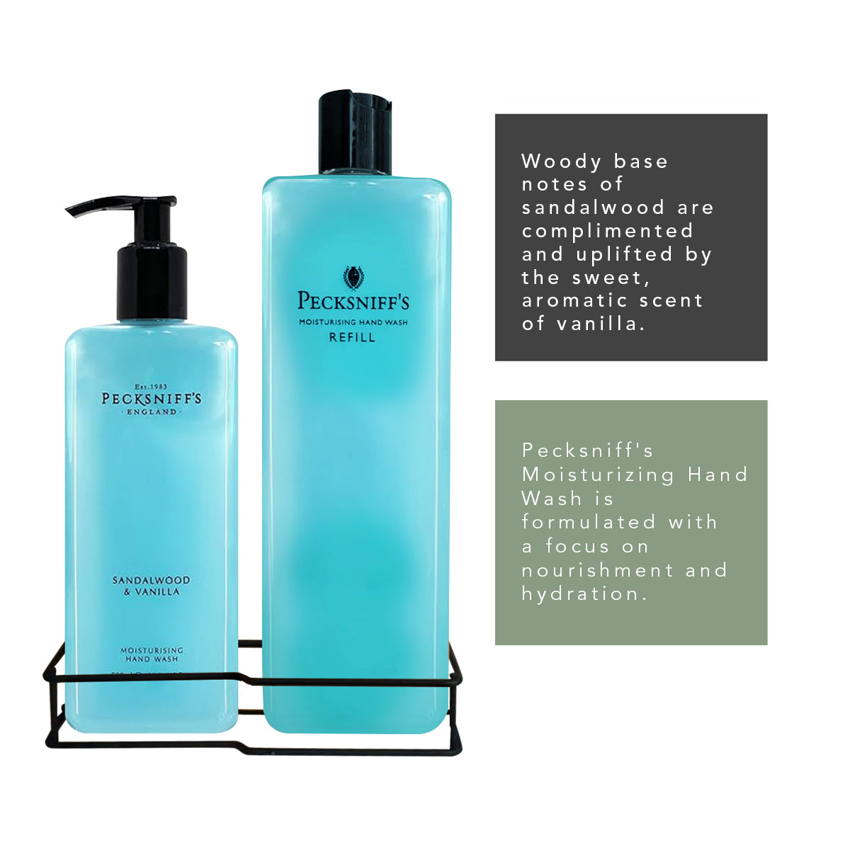 Pecksniff's Classic Sandalwood & Vanilla Moisturizing Hand Wash 500ml/16.9 Fl oz and Hand Wash Refill 1L/1000ml,33.8 Oz