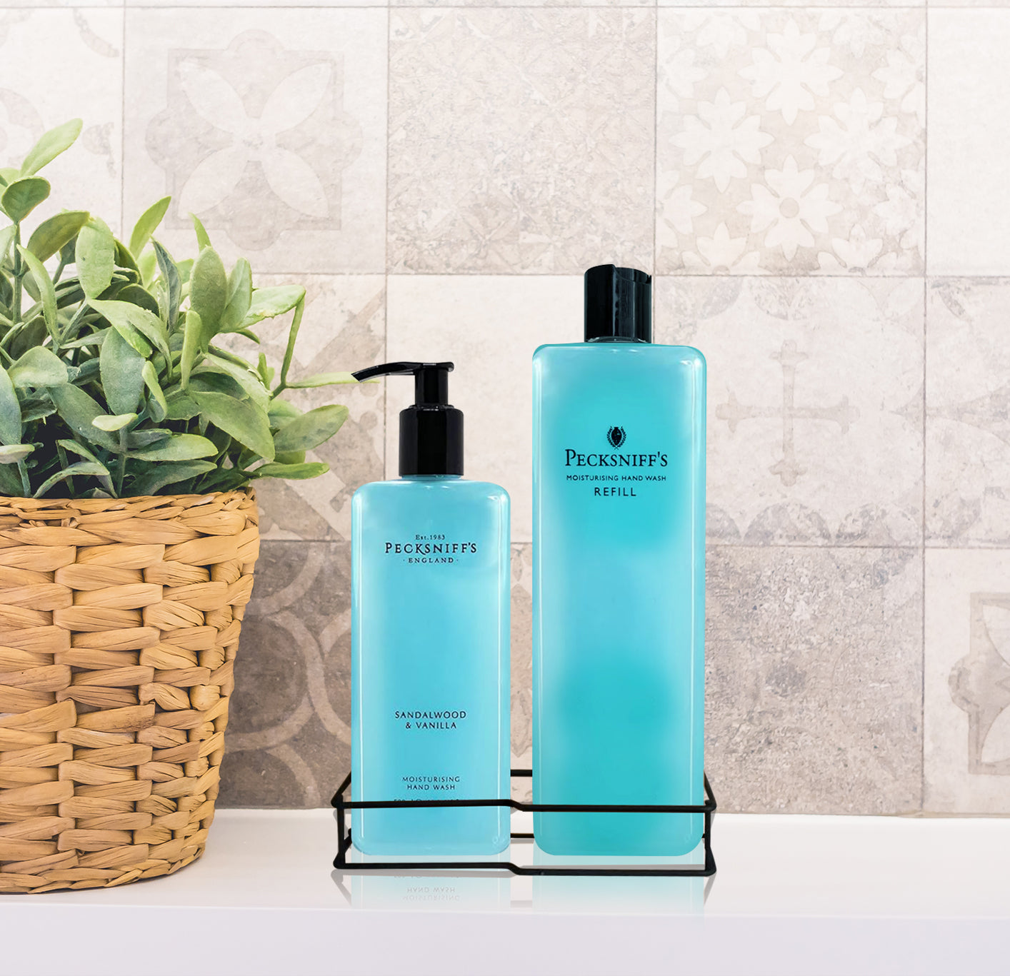 Pecksniff's Classic Sandalwood & Vanilla Moisturizing Hand Wash 500ml/16.9 Fl oz and Hand Wash Refill 1L/1000ml,33.8 Oz