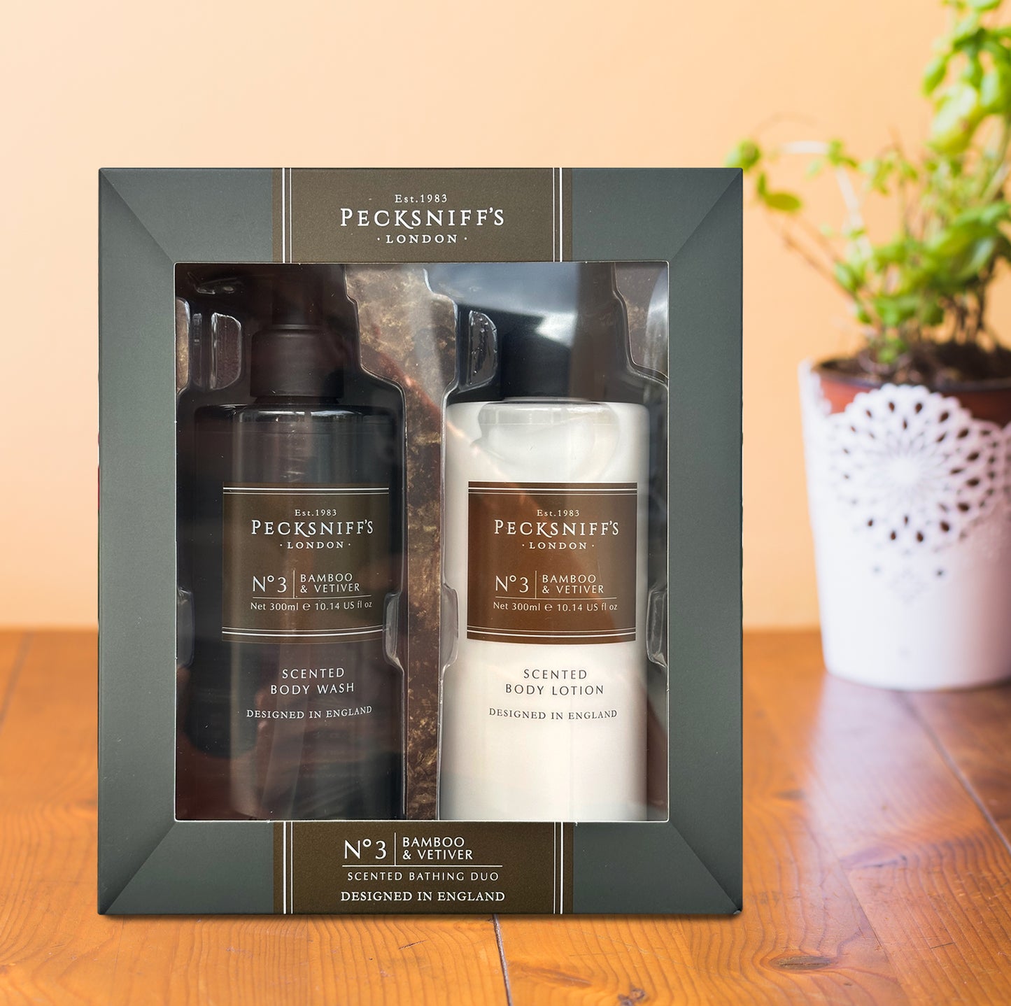 Pecksniffs Mens Bathing Duo Collection – Bamboo & Vetiver Scented Body Wash and Body Lotion Gift Set, 2 x 250ml