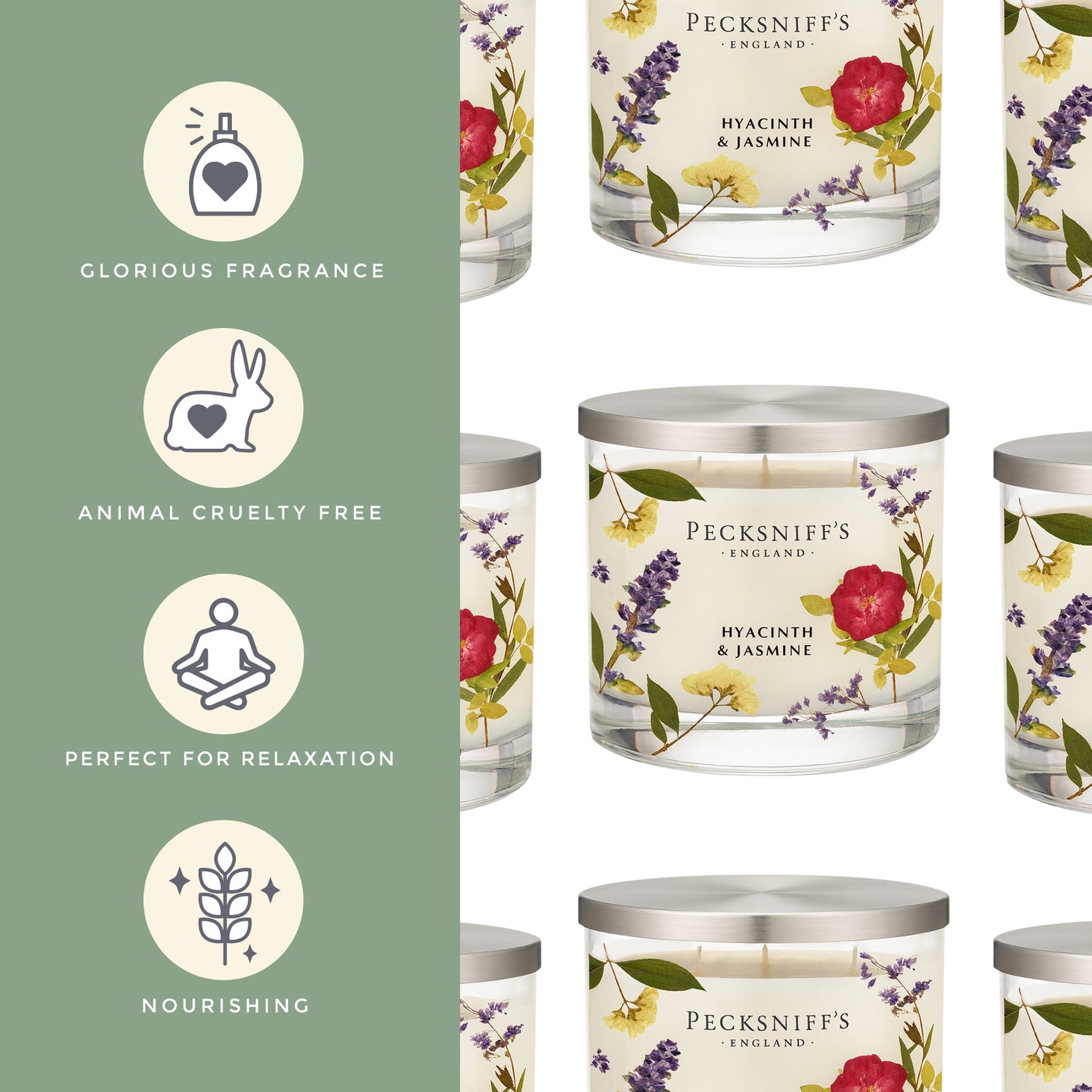 Pecksniff’s 3 Wick Candle – Jasmine & Hyacinth, 550 g / 19.4 oz – Long Lasting Burn, Elegant Home Decor & Relaxing Ambiance