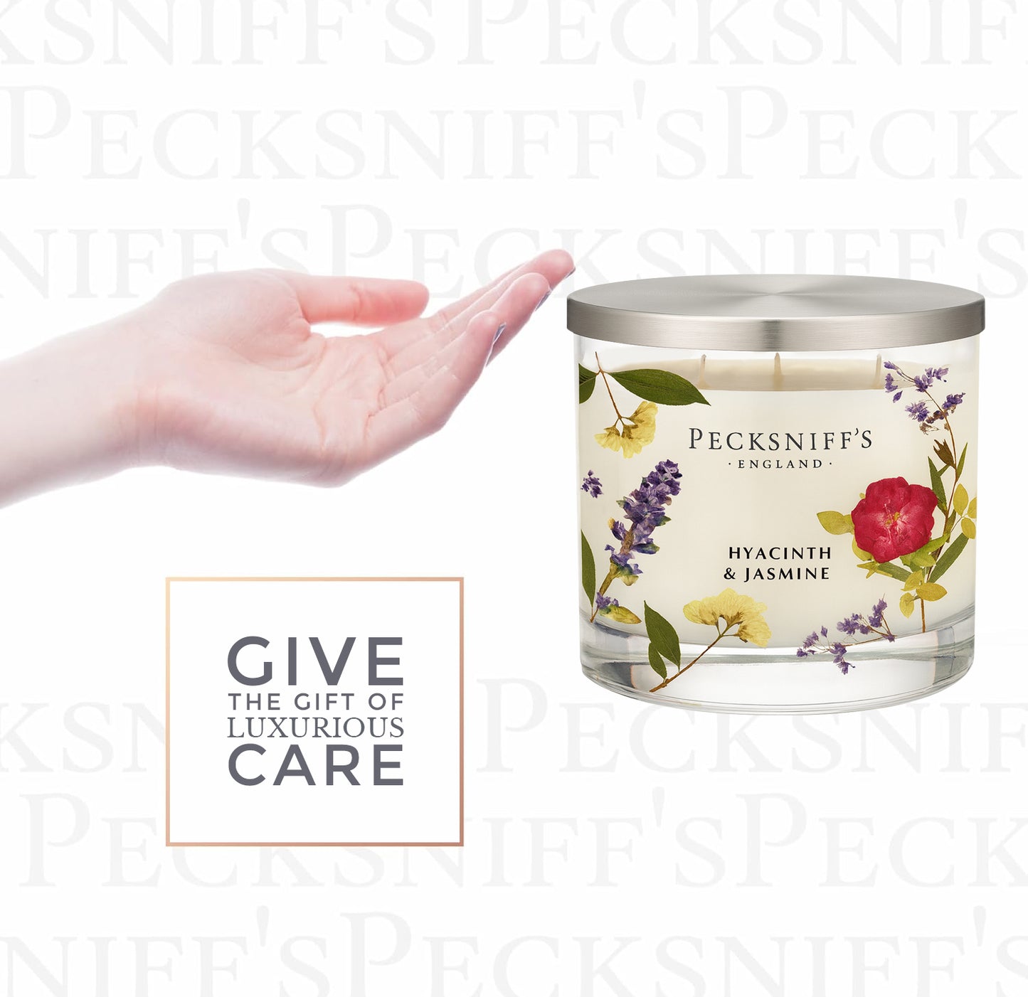 Pecksniff’s 3 Wick Candle – Jasmine & Hyacinth, 550 g / 19.4 oz – Long Lasting Burn, Elegant Home Decor & Relaxing Ambiance