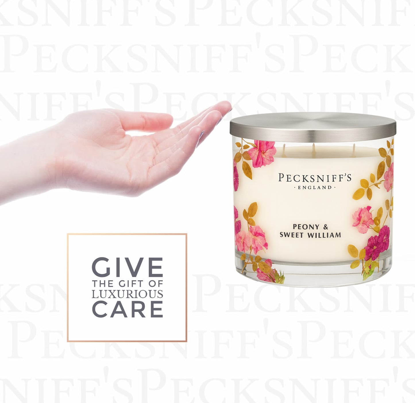 Pecksniff’s 3 Wick Candle – Peony & Sweet William, 550 g / 19.4 oz – Long Lasting Burn, Elegant Home Decor & Relaxing Ambiance