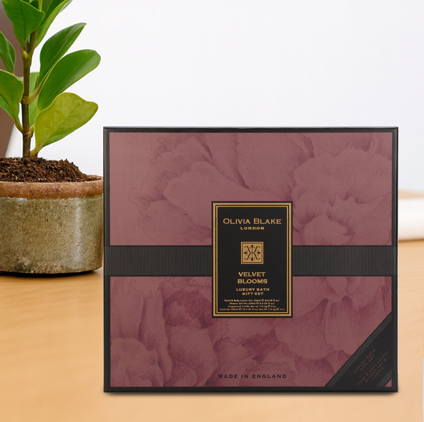 Olivia Blake Velvet Blooms Trio Gift Set – Luxury Bath & Shower Gel 250ml, Hand & Body Lotion 250ml, Fragranced Candle 100ml – Elegant Home & Body Collection, Made in London