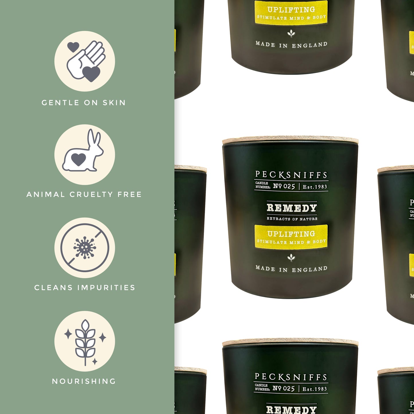Pecksniffs Remedy Green Tall Uplifting Candle | 3 Wicks, 515g /18.16oz