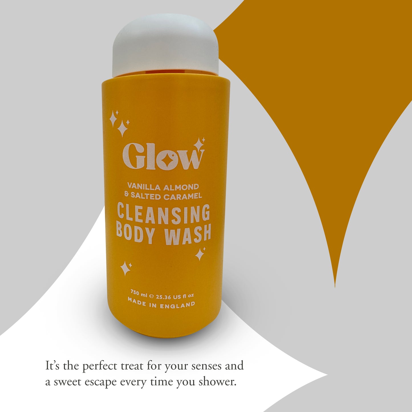 Glow Cleansing Body Wash – Vanilla Almond & Salted Caramel, 750 ml / 25.36 fl oz – Warm Nutty Fragrance, Skin-Softening Formula, Made in England