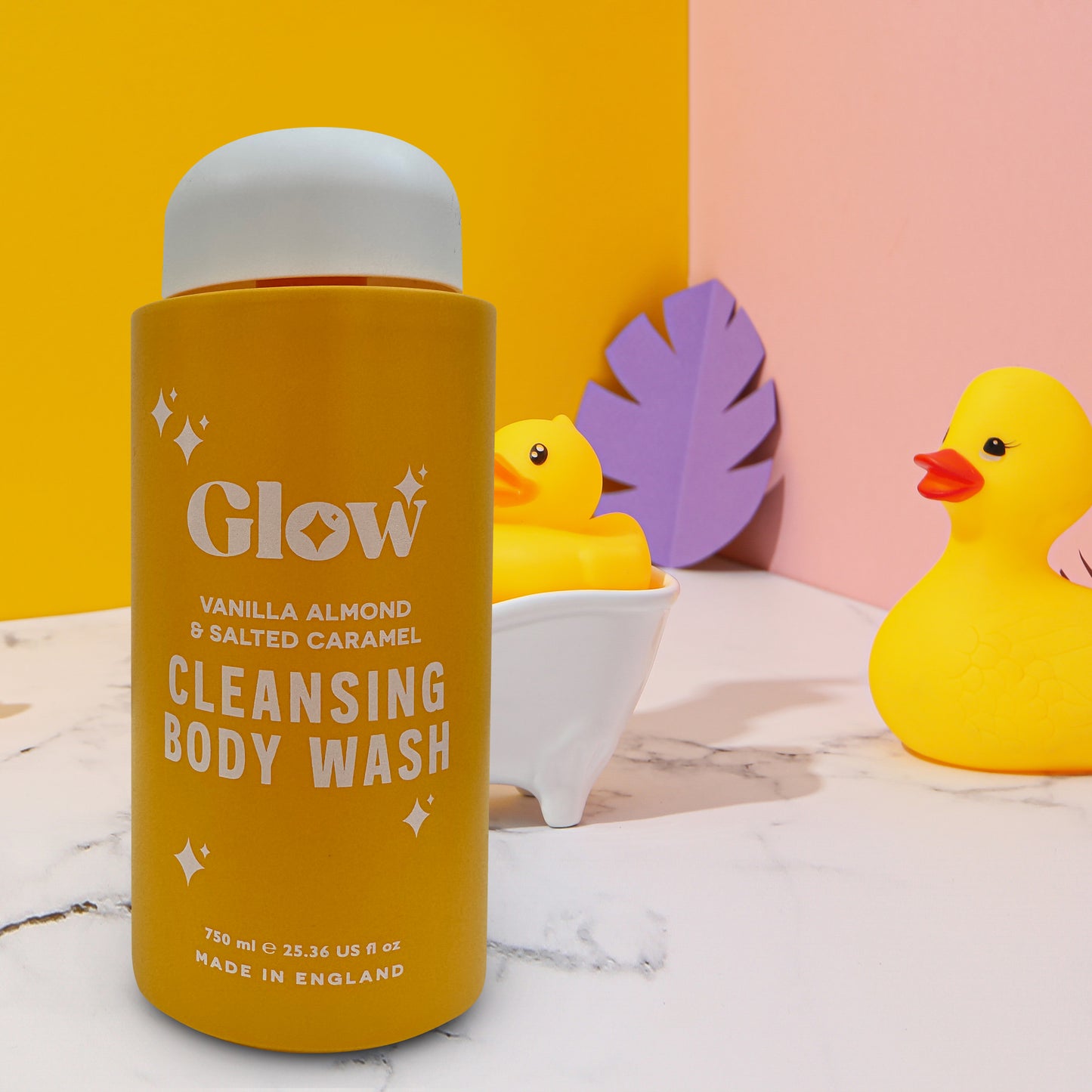 Glow Cleansing Body Wash – Vanilla Almond & Salted Caramel, 750 ml / 25.36 fl oz – Warm Nutty Fragrance, Skin-Softening Formula, Made in England