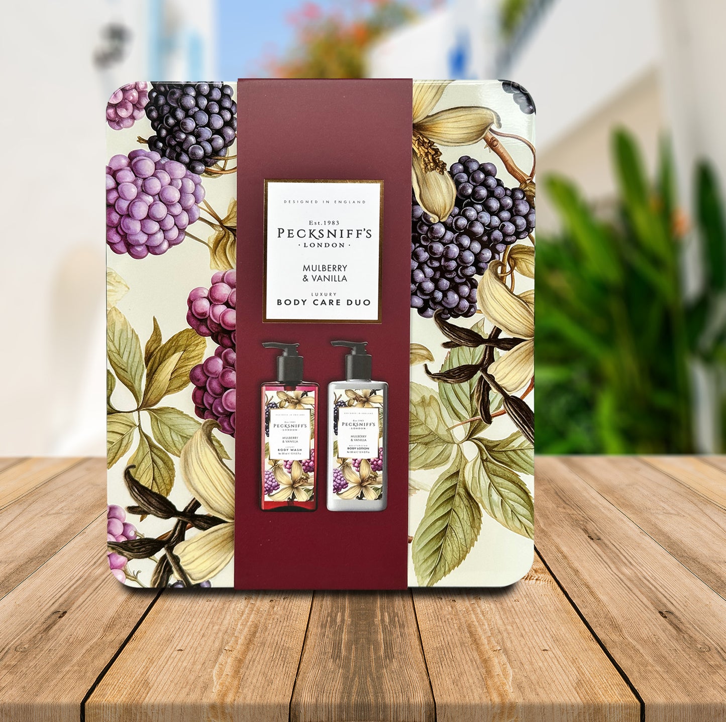 Pecksniff’s Body Care Duo Tin Box – Wildwood Mulberry & Vanilla 300ml Body Wash and 300ml Body Lotion Gift Set, Luxury Skincare Collection with Reusable Tin, Moisturizing & Nourishing for Daily Use