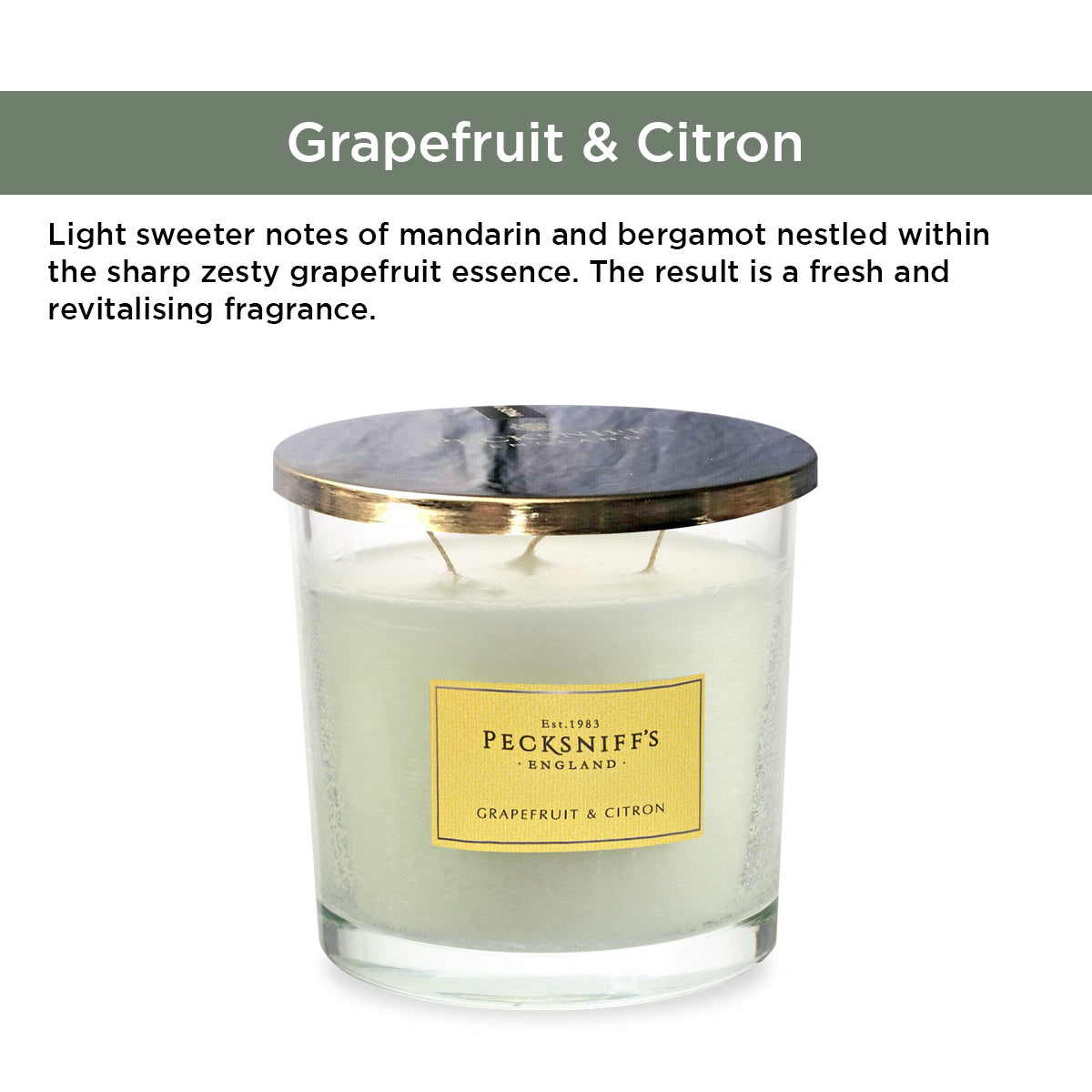 Pecksniffs Classic Grapefruit & Citron Scented Candle | 3 Wicks, 550g/19.4oz