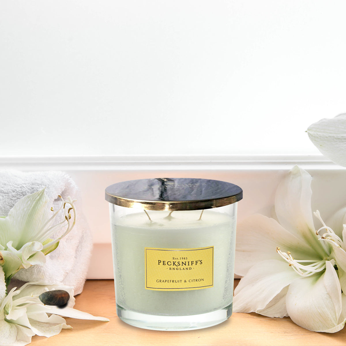 Pecksniffs Classic Grapefruit & Citron Scented Candle | 3 Wicks, 550g/19.4oz