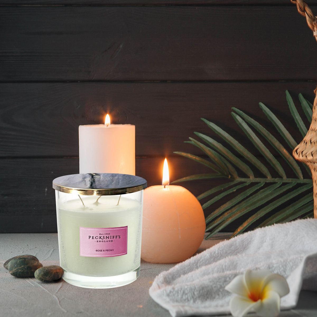 Pecksniffs Classic Rose & Peony Scented Candle | 3 Wicks, 550g/19.4oz