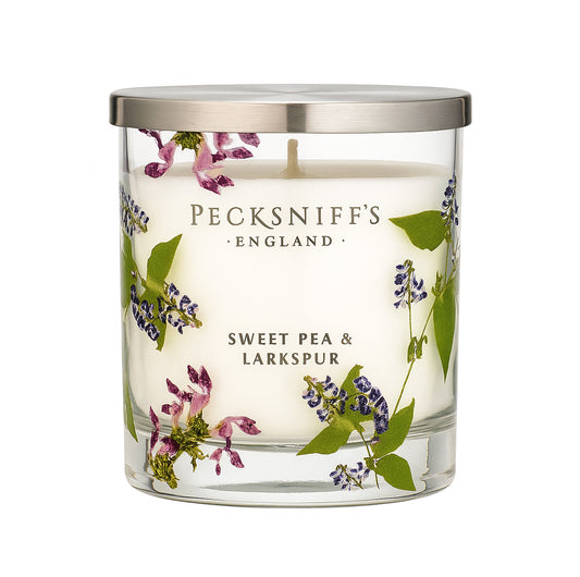 Pecksniff’s 1 Wick Candle – Sweet Pea & Lark Spur, 184 g / 6.49 oz – Long Lasting Burn, Elegant Home Decor & Relaxing Ambiance