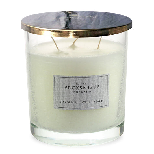 Pecksniffs Classic Gardenia & White Peach Scented Candle | 3 Wicks, 550g/19.4oz