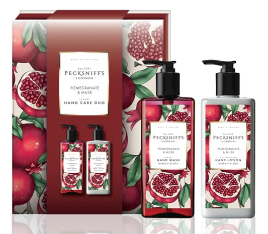 Pecksniff’s Enchanted Winter Hand Care Duo – Pomegranate & Musk Hand Wash 300ml and Hand & Body Lotion 300ml in Reusable Tin Gift Set