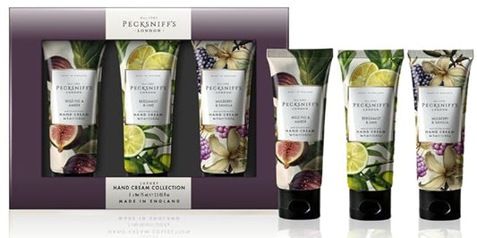 Pecksniff’s Luxury Hand Cream Gift Set – Wildwood Collection, 3 x 100ml Moisturizing Hand Creams – Wild Fig & Amber, Bergamot & Lime, Mulberry & Vanilla – Made in England Skincare for Women & Men