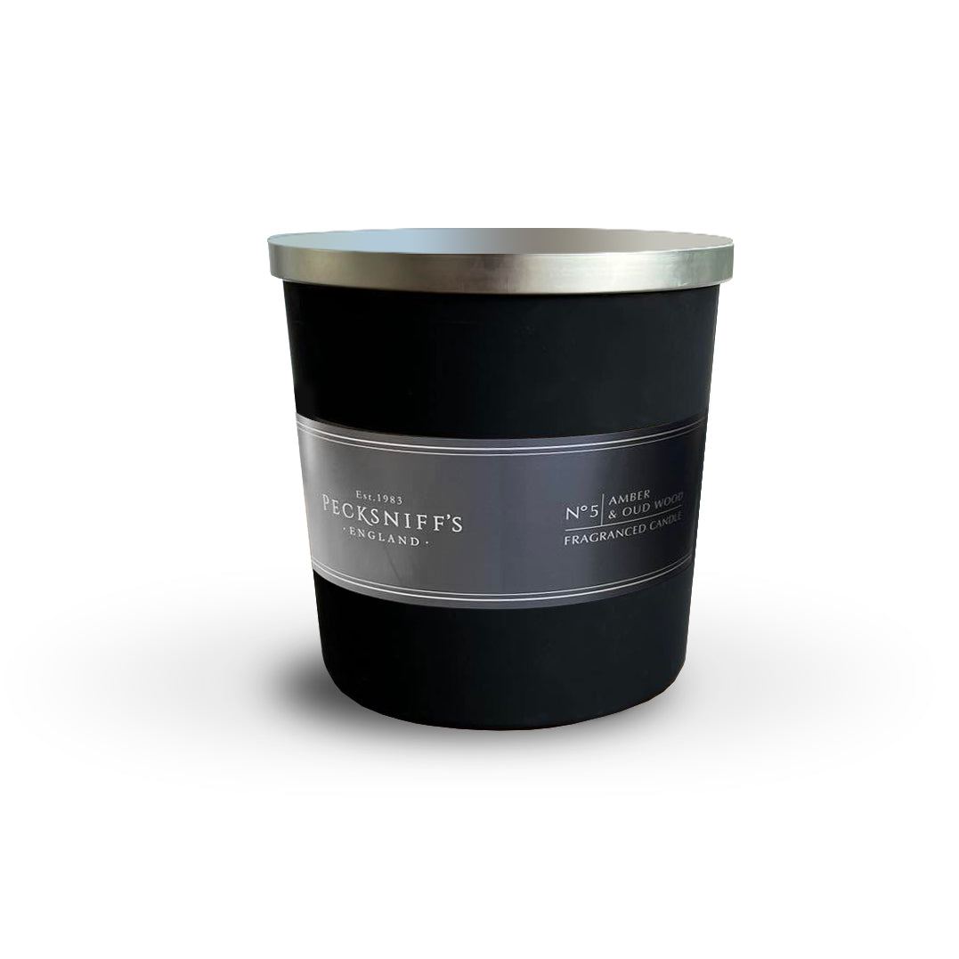 Pecksniffs Luxurious Black Tall Amber & Oud Wood Scented Candle | 3 Wicks, 283g/9.9oz