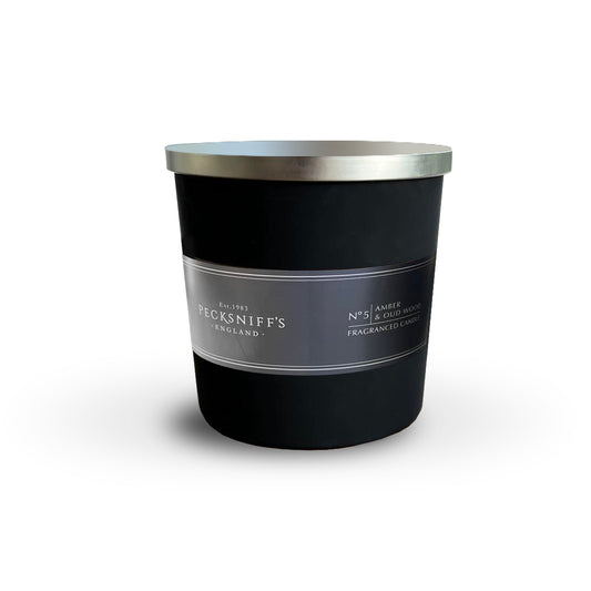 Pecksniffs Luxurious Black Tall Amber & Oud Wood Scented Candle | 3 Wicks, 283g/9.9oz