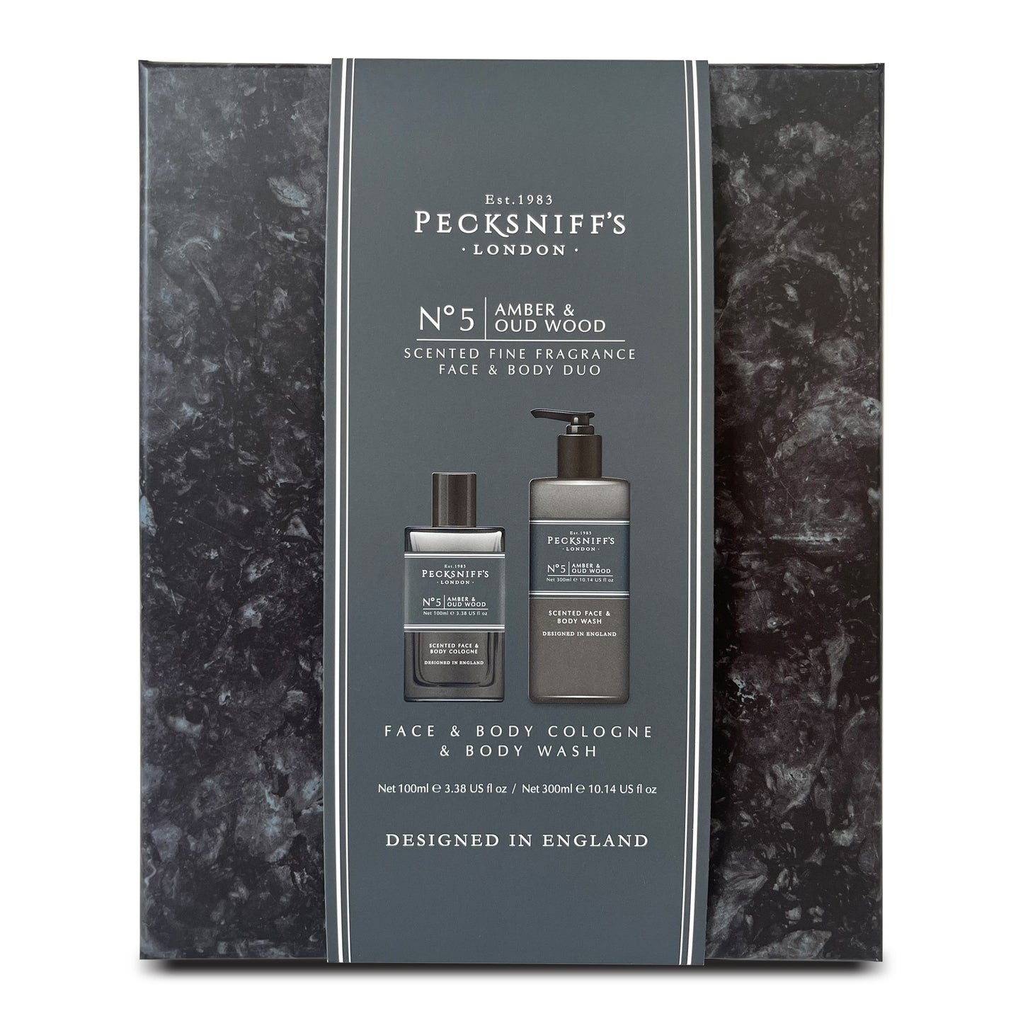 Pecksniff's Face & Body Duo Amber & Oud Wood – Men’s Grooming Gift Set with 100ml Face & Body Cologne and 250ml Body Wash – Luxury Fragrance Collection, Made in England