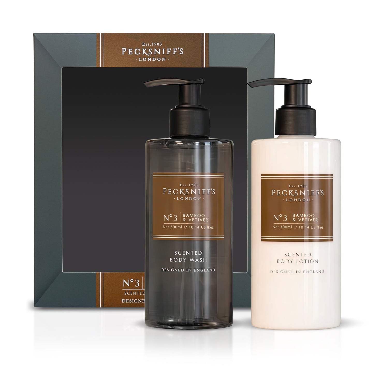 Pecksniffs Men's Bathing Duo Collection – Bamboo & Vetiver Scented Body Wash and Body Lotion Gift Set, 2 x 250ml
