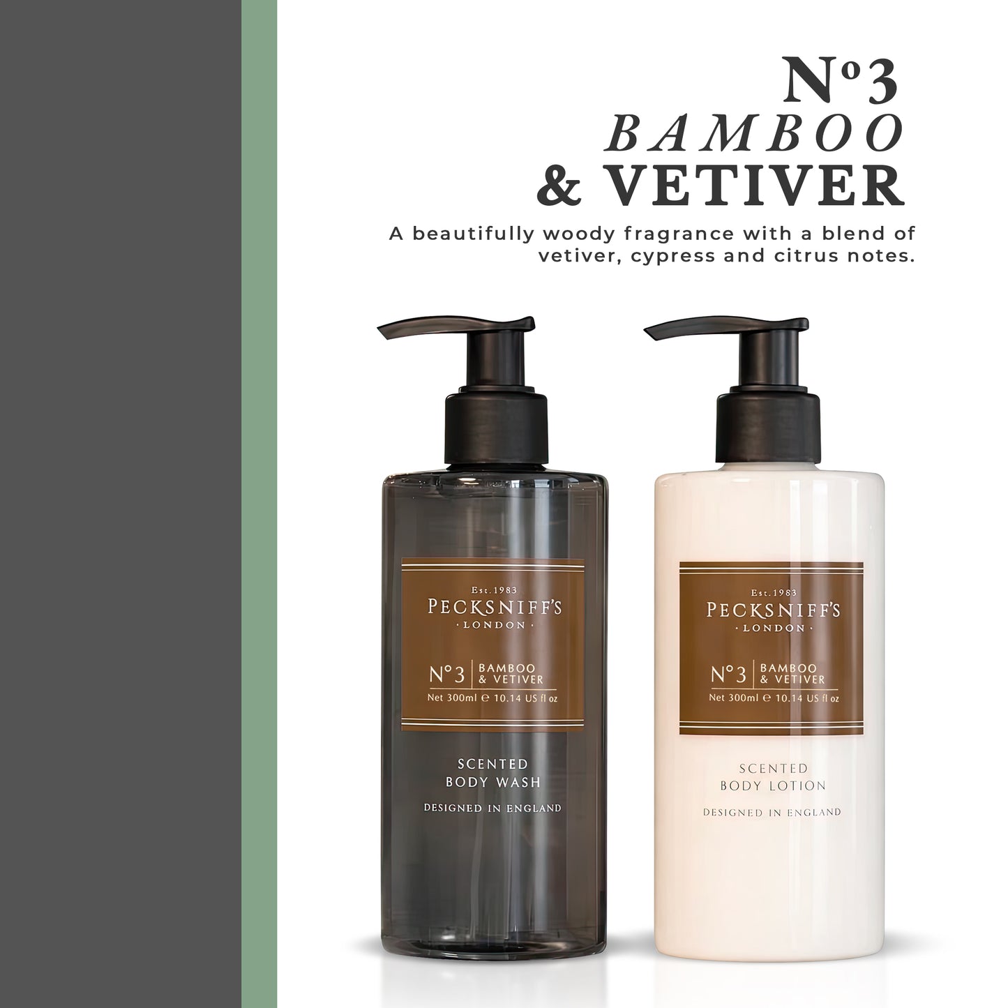 Pecksniffs Men's Bathing Duo Collection – Bamboo & Vetiver Scented Body Wash and Body Lotion Gift Set, 2 x 250ml