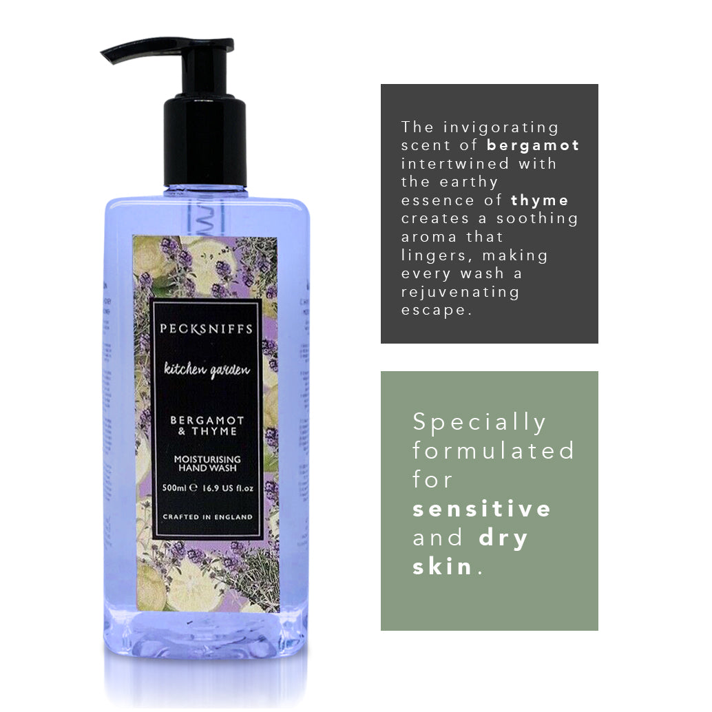 Pecksniff's Classic Bergamot & Thyme Scented Moisturizing Hand Wash | 500ml, 16.9 Fl oz