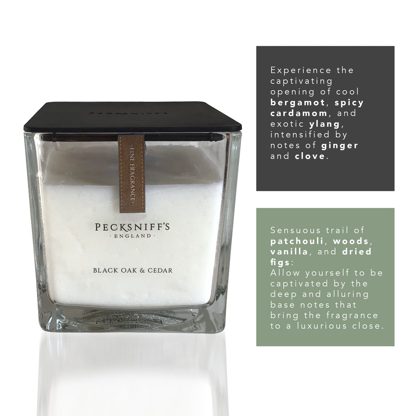 Pecksniffs Prestige Black Oak & Cedar Scented Square Candle | 1 Wick, 190g/6.7oz