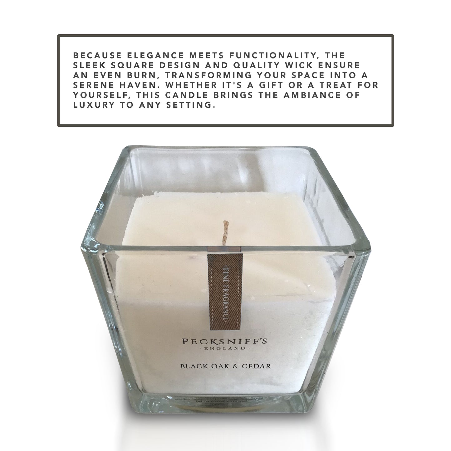 Pecksniffs Prestige Black Oak & Cedar Scented Square Candle | 1 Wick, 190g/6.7oz