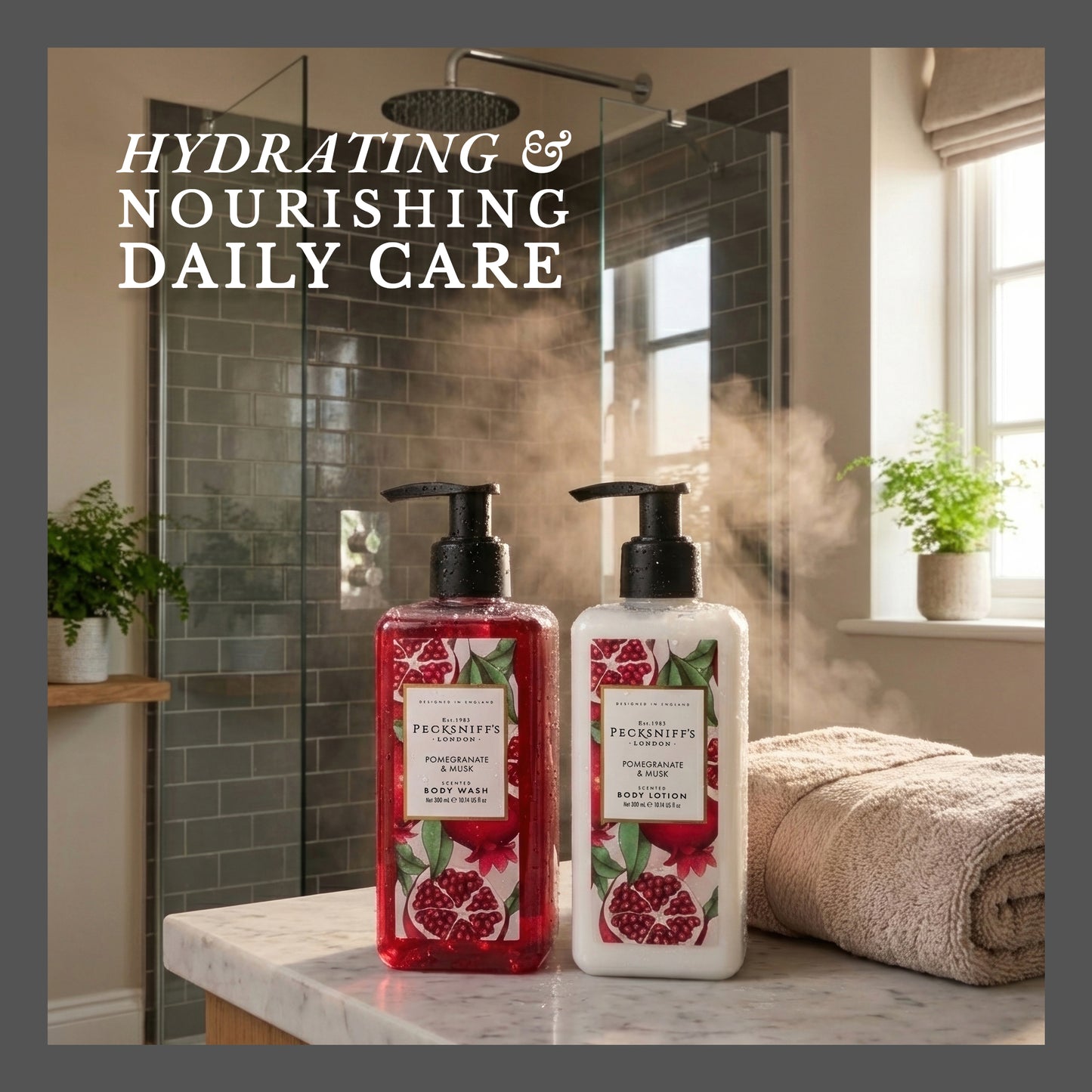 Pecksniff’s Body Care Duo Tin Box – Enchanted Pomegranate & Musk 300ml Body Wash and 300ml Body Lotion Gift Set, Luxury Skincare Collection with Reusable Tin, Hydrating & Nourishing Daily Care