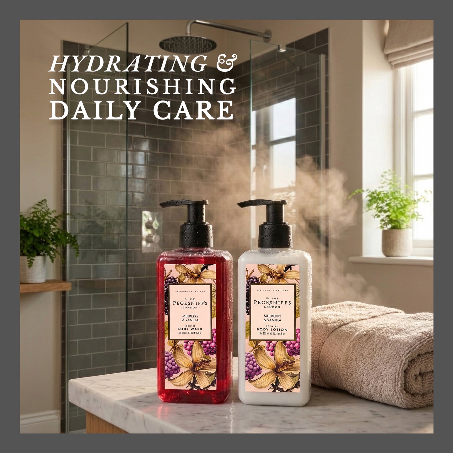 Pecksniff’s Body Care Duo Tin Box – Wildwood Mulberry & Vanilla 300ml Body Wash and 300ml Body Lotion Gift Set, Luxury Skincare Collection with Reusable Tin, Moisturizing & Nourishing for Daily Use