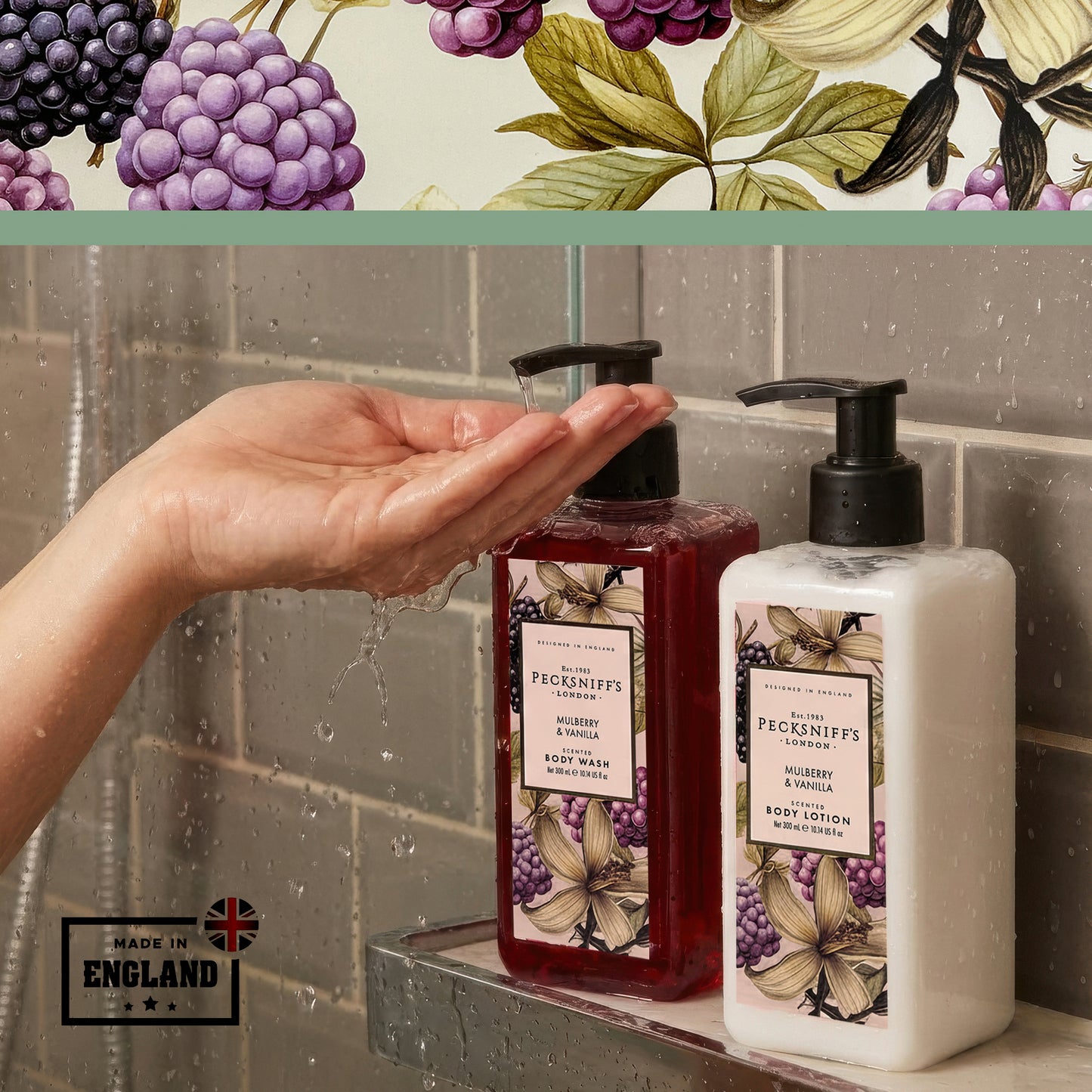 Pecksniff’s Body Care Duo Tin Box – Wildwood Mulberry & Vanilla 300ml Body Wash and 300ml Body Lotion Gift Set, Luxury Skincare Collection with Reusable Tin, Moisturizing & Nourishing for Daily Use