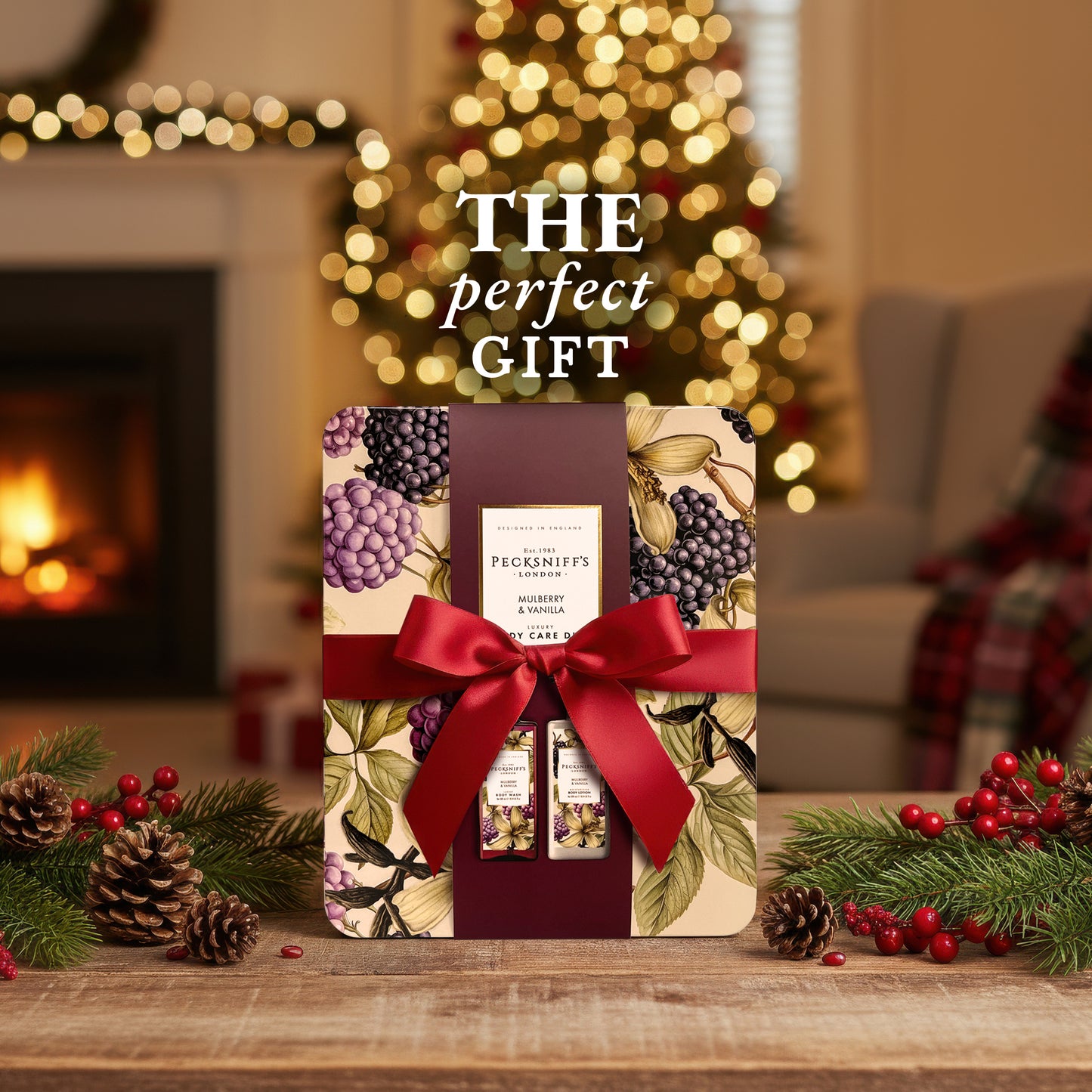 Pecksniff’s Body Care Duo Tin Box – Wildwood Mulberry & Vanilla 300ml Body Wash and 300ml Body Lotion Gift Set, Luxury Skincare Collection with Reusable Tin, Moisturizing & Nourishing for Daily Use