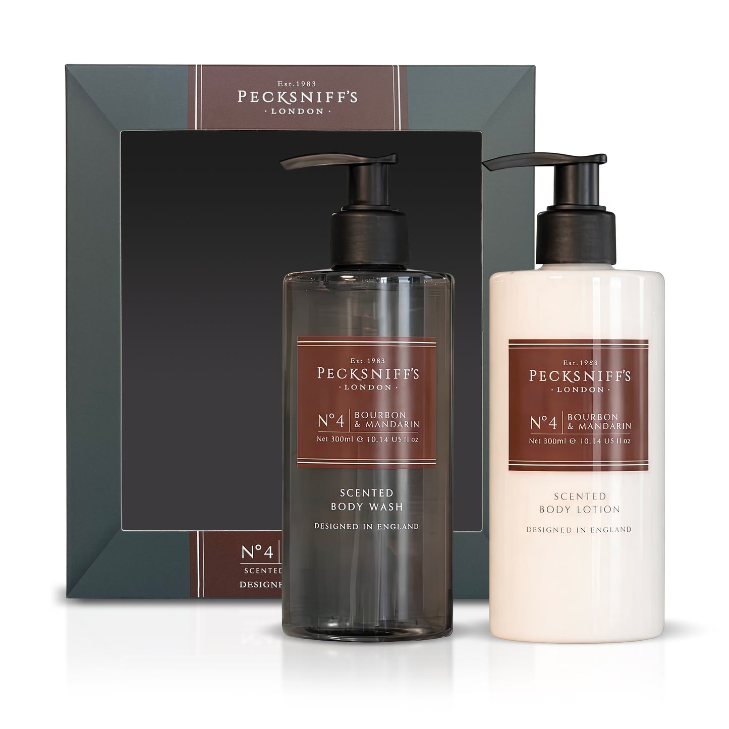 Pecksniffs Men's Bathing Duo Collection – Bourbon & Mandarin Scented Body Wash and Body Lotion Gift Set, 2 x 250ml
