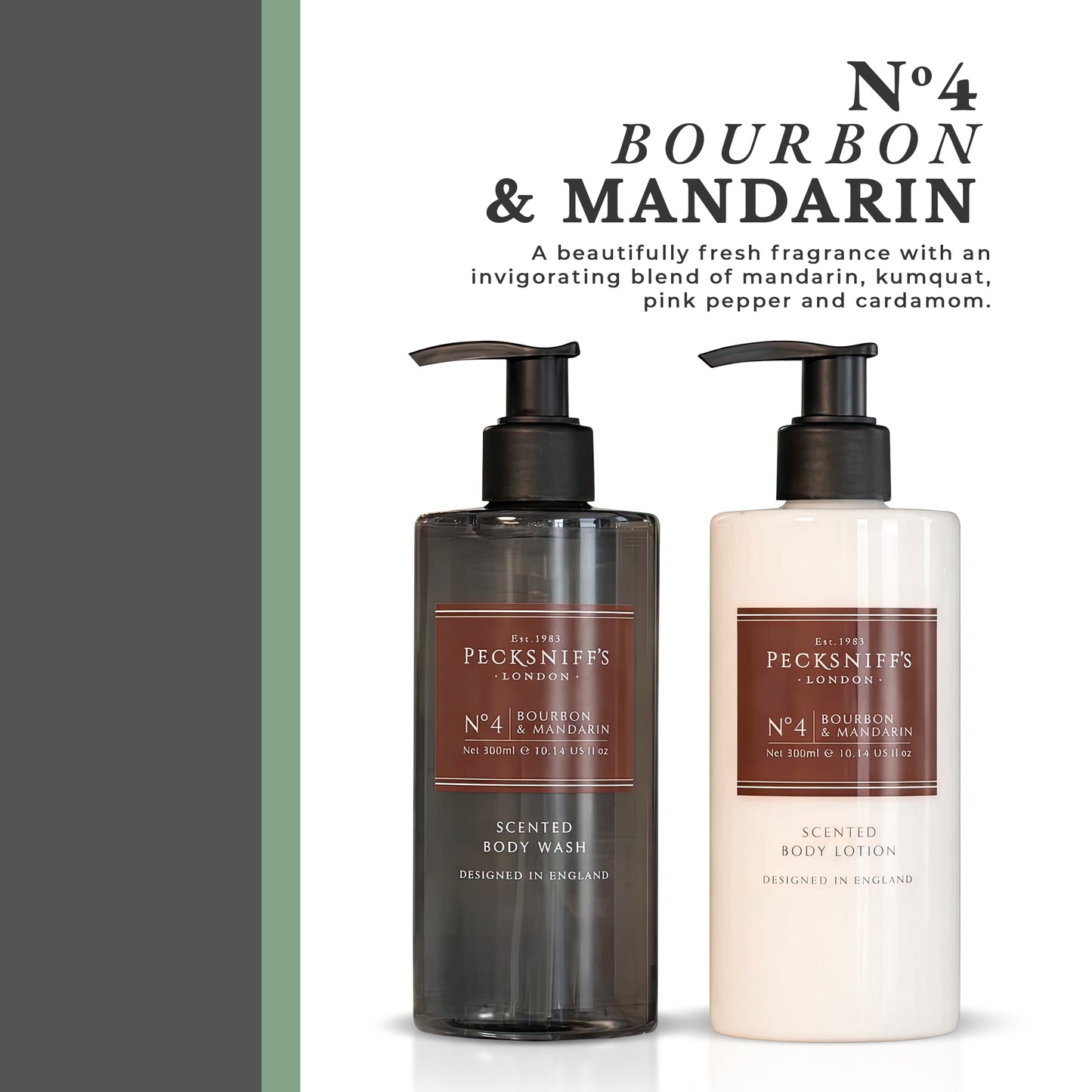 Pecksniffs Men's Bathing Duo Collection – Bourbon & Mandarin Scented Body Wash and Body Lotion Gift Set, 2 x 250ml