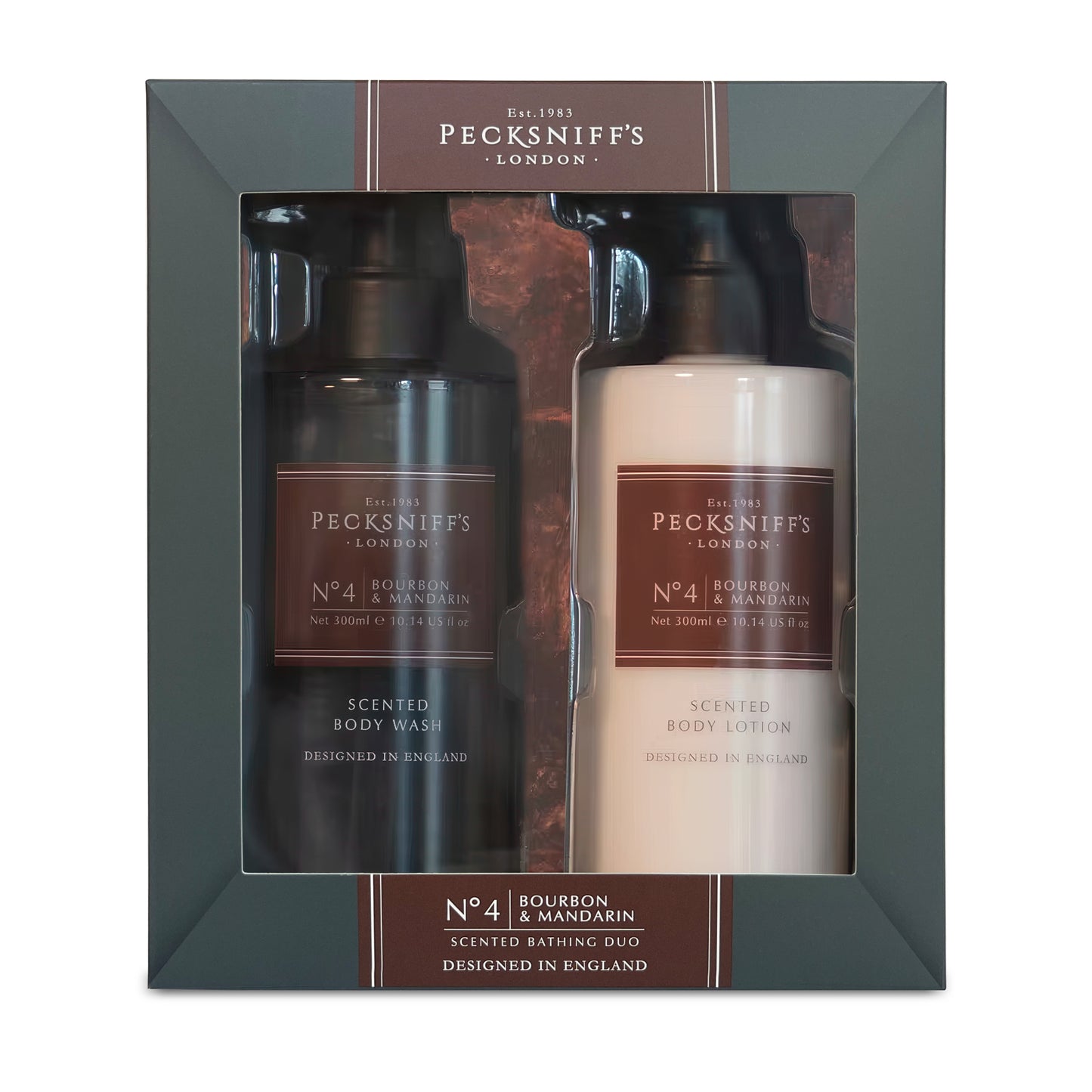 Pecksniffs Men's Bathing Duo Collection – Bourbon & Mandarin Scented Body Wash and Body Lotion Gift Set, 2 x 250ml