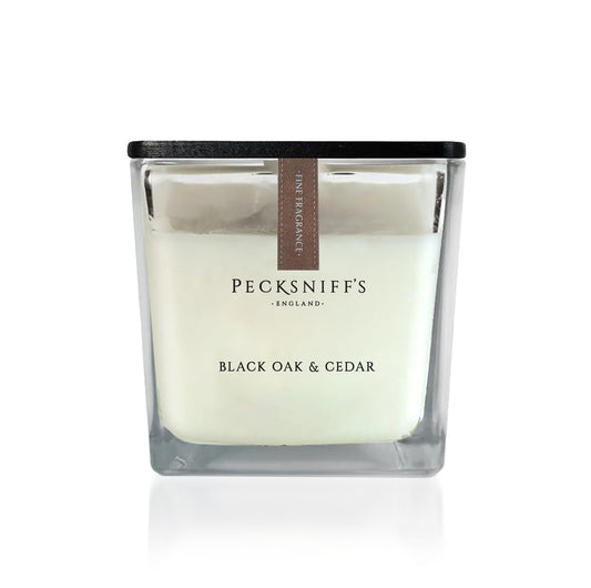 Pecksniffs Prestige Black Oak & Cedar Scented Square Candle | 1 Wick, 190g/6.7oz