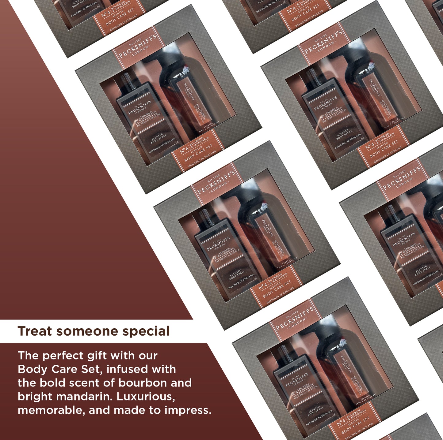 Pecksniff’s Men’s Body Duo Set – Bourbon & Mandarin Scented Bath & Shower Gel 250ml & Body Spray 100ml – Luxury Grooming Gift Set for Him