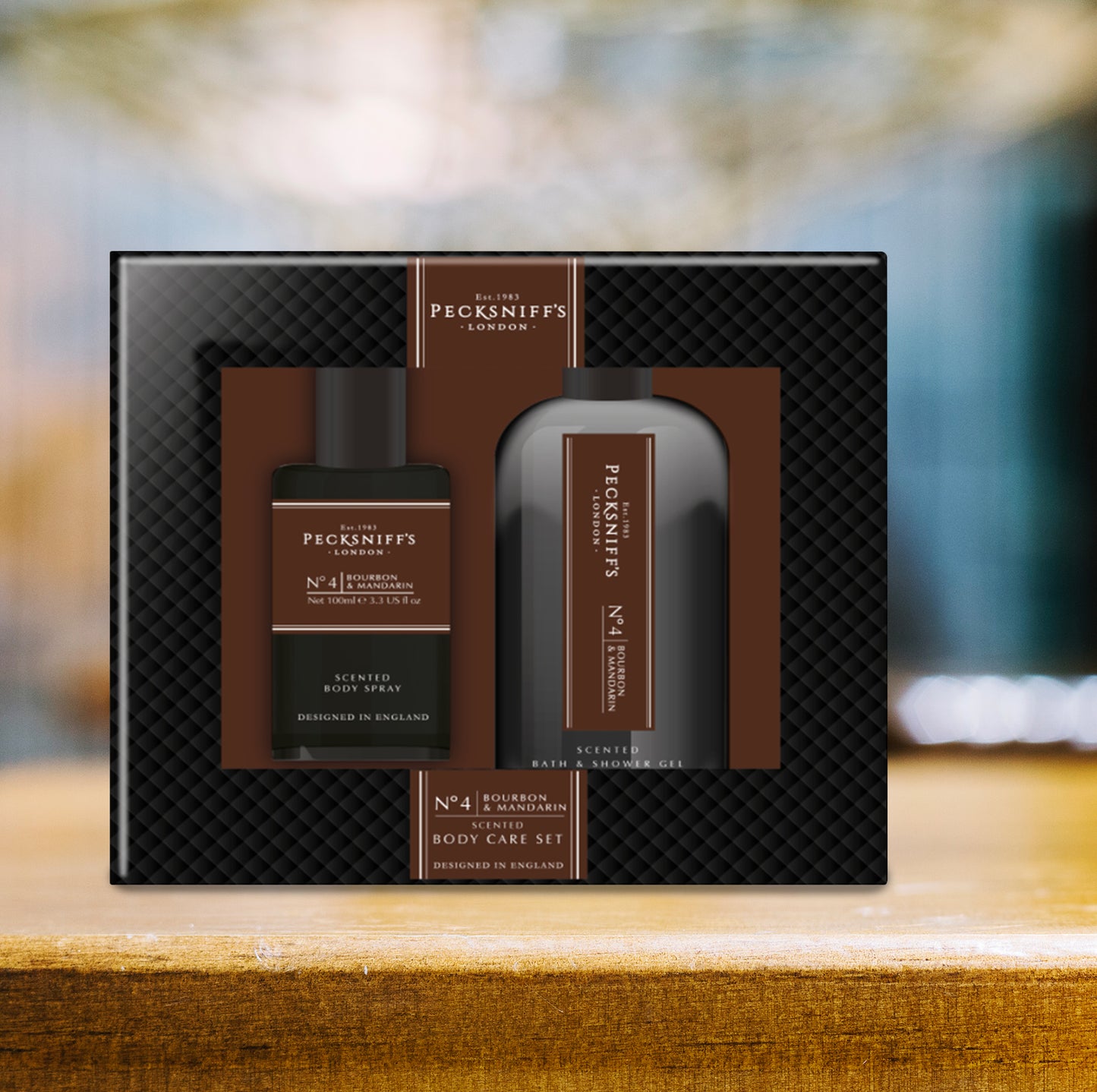 Pecksniff’s Men’s Body Duo Set – Bourbon & Mandarin Scented Bath & Shower Gel 250ml & Body Spray 100ml – Luxury Grooming Gift Set for Him