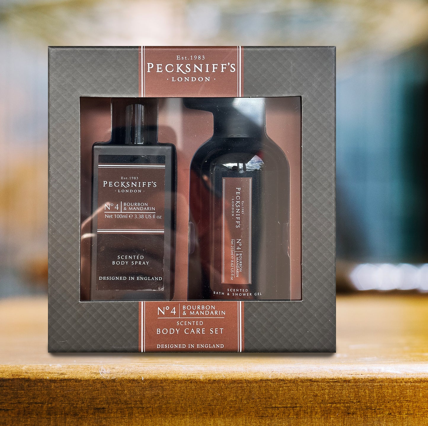 Pecksniff’s Men’s Body Duo Set – Bourbon & Mandarin Scented Bath & Shower Gel 250ml & Body Spray 100ml – Luxury Grooming Gift Set for Him